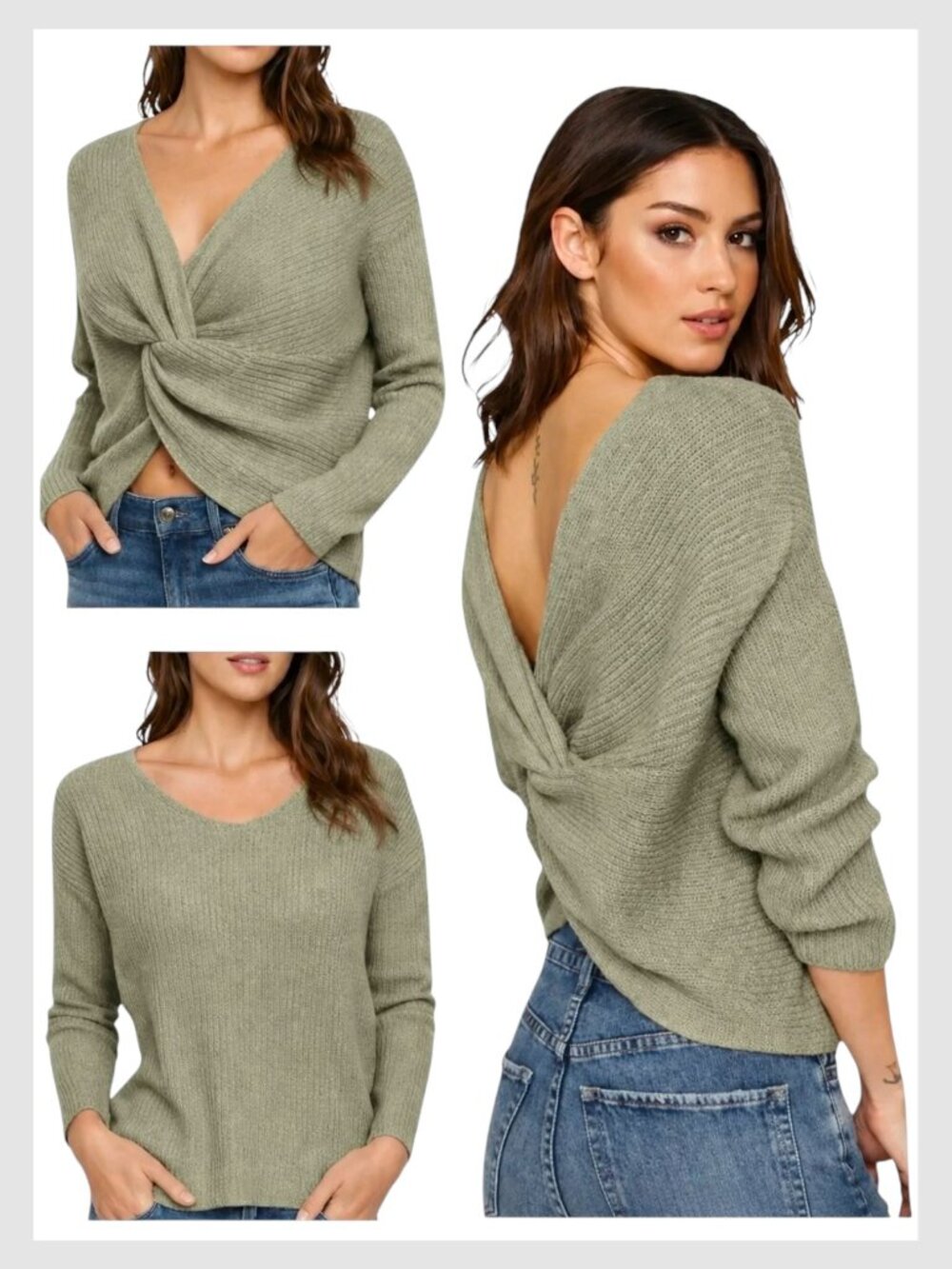 ASTR The Label Sweater Olive Green Reversible Twist Back XL
